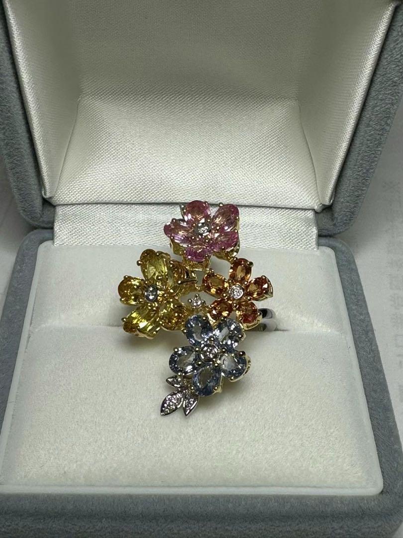 ❤️カラフル花モチーフリング❤️マルチカラーサファイア総重量11.28g
