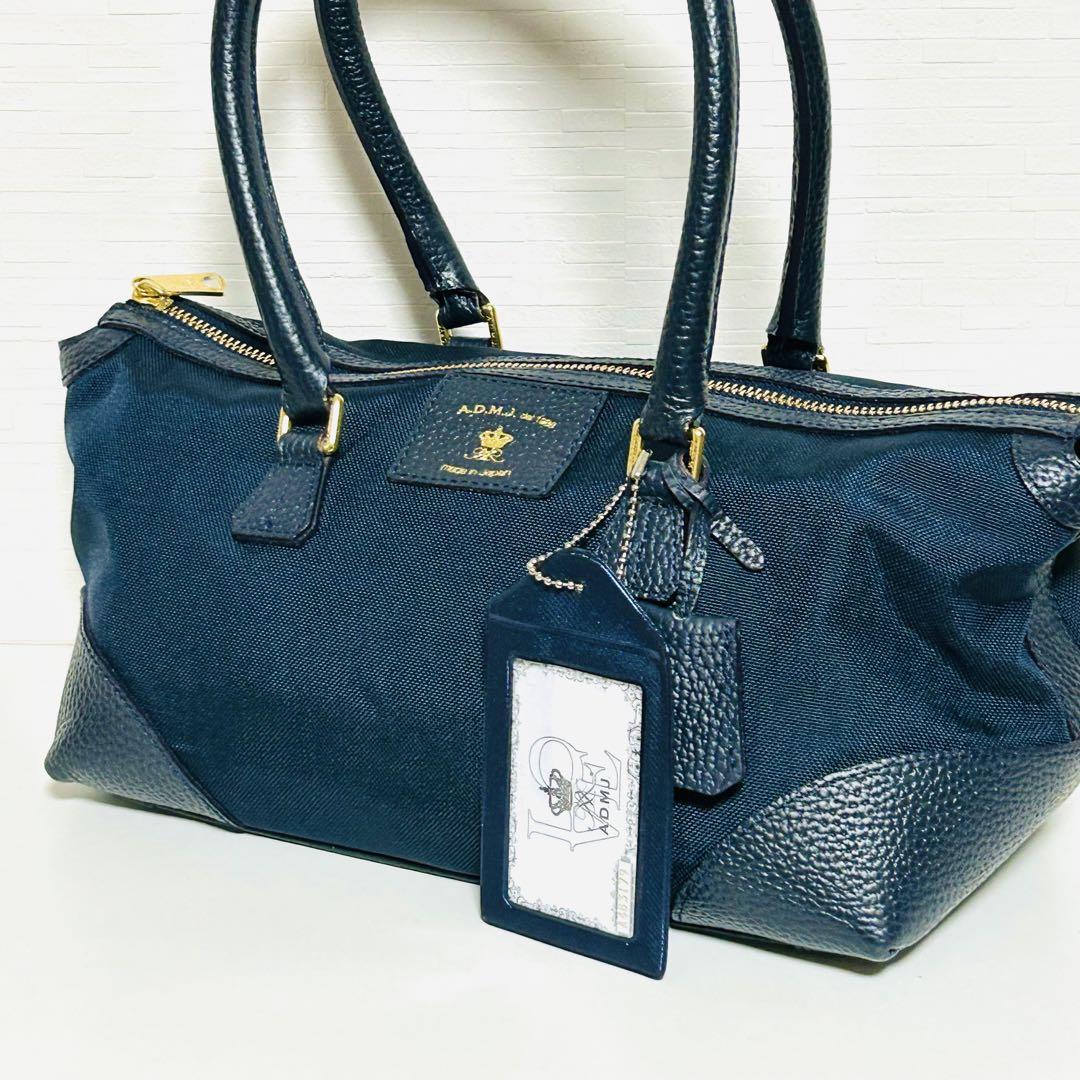 美品 ADMJ ハンドバッグ 肩掛け レザー ワンショルダー ネイビー