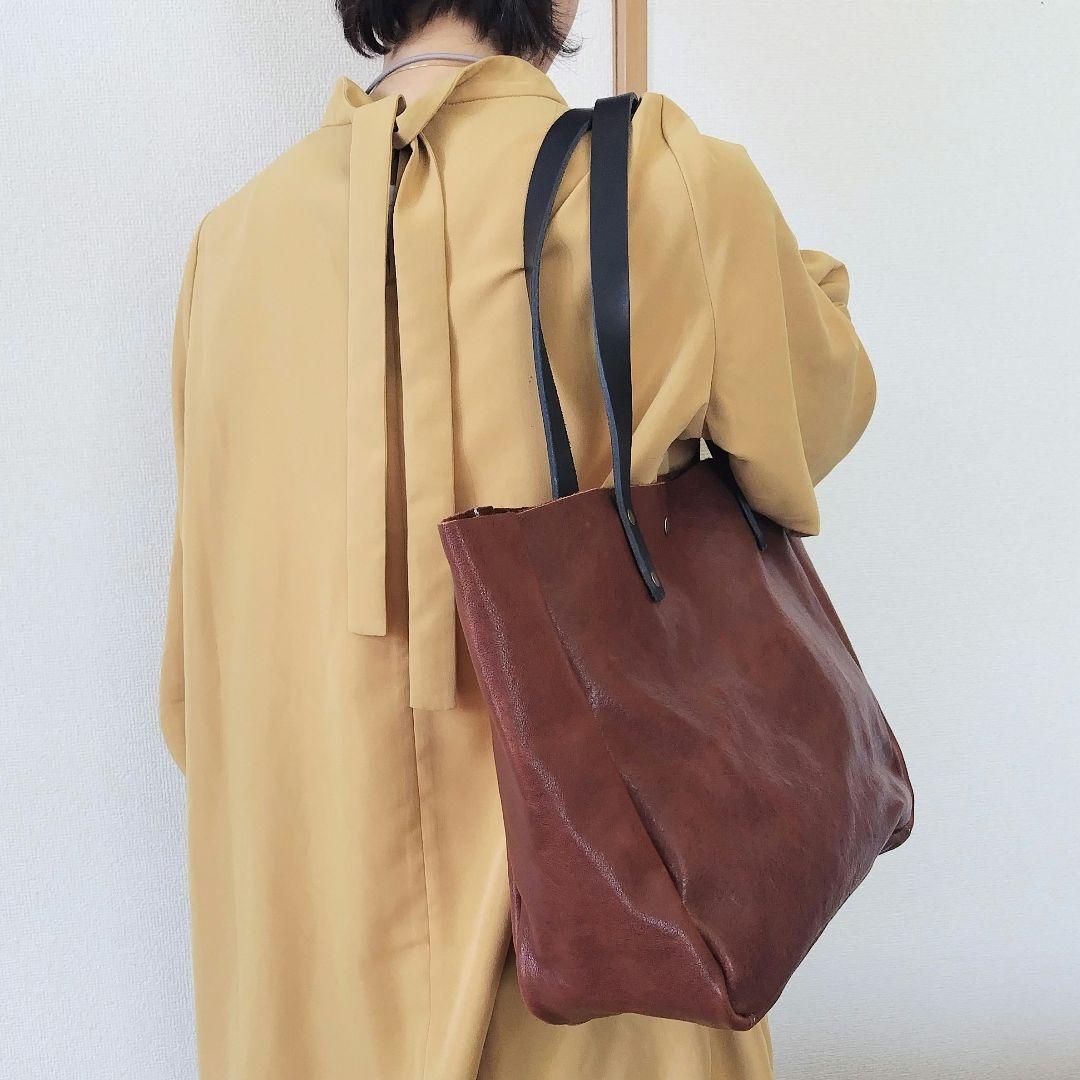 【無条件保証付】ハンドメイド　ヌメ本革　トート　クリーマー　ブラウン　新品998