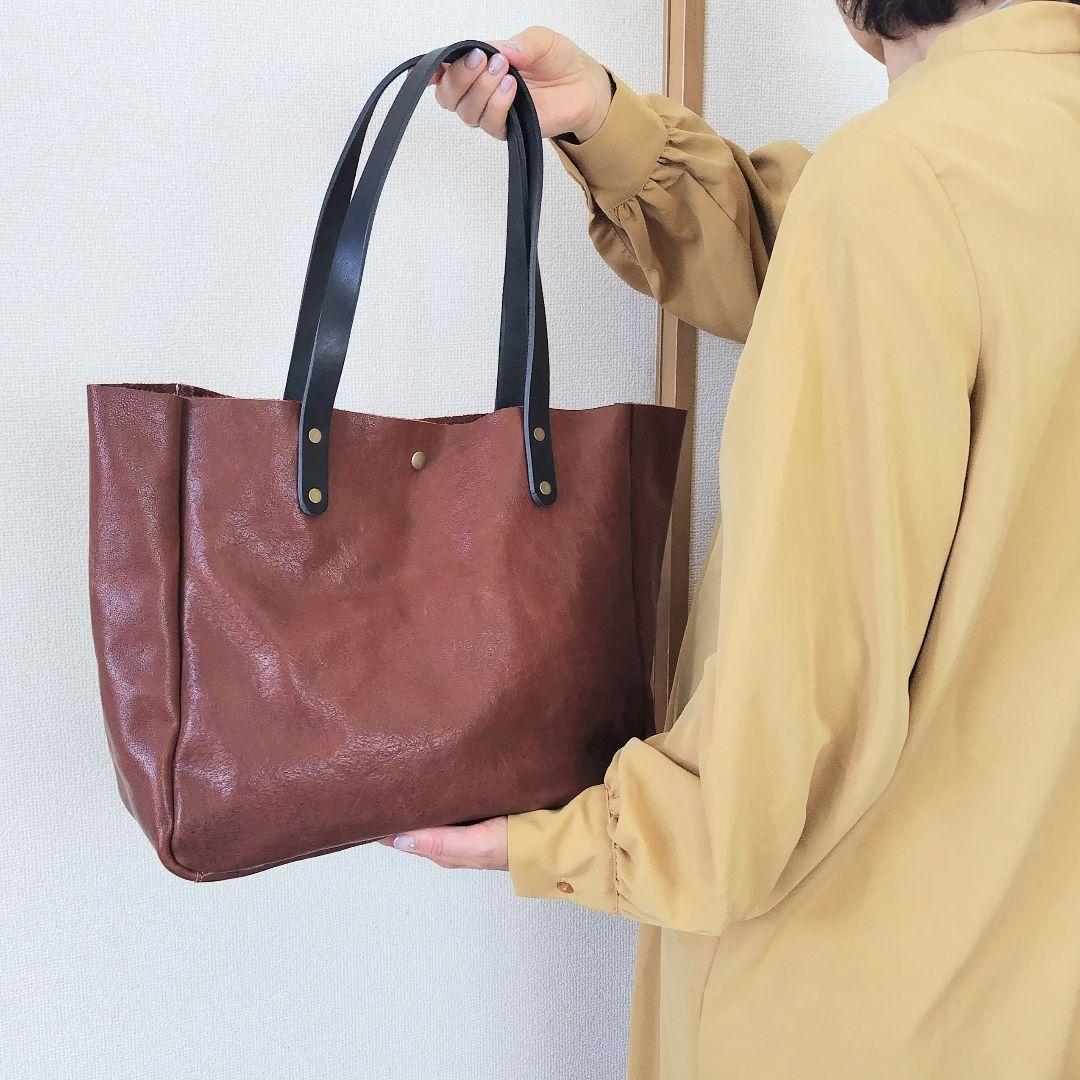 【無条件保証付】ハンドメイド　ヌメ本革　トート　クリーマー　ブラウン　新品998