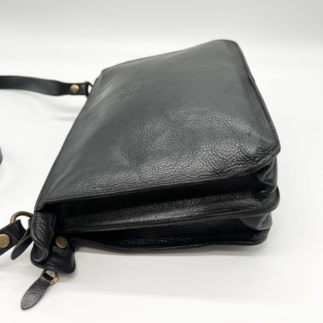 美品　イルビゾンテ　トートバッグ　ショルダー　レザー　ブラック 美品】イルビゾンテ ショルダートートバッグ オールレザー ロゴ