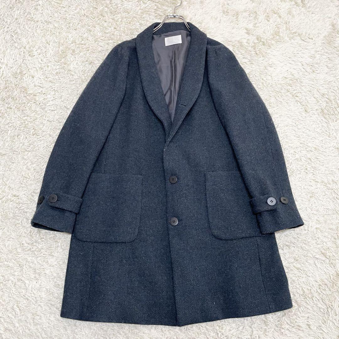 極美品 TROVE メンズ ツイード ノーカラー コート 2way ネイビー L