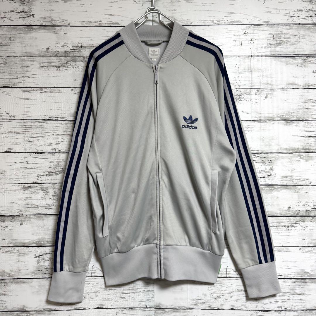 Lアディダスadidasネイビー紺ジップアップパーカ万国タグ 希少 MADE IN USA製 old adidas フルジップパーカー ネイビー L