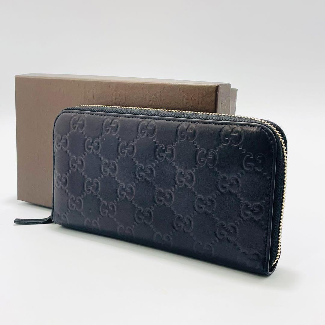 GUCCI グッチ シマ GG ラウンドファスナー 長財布ブラック