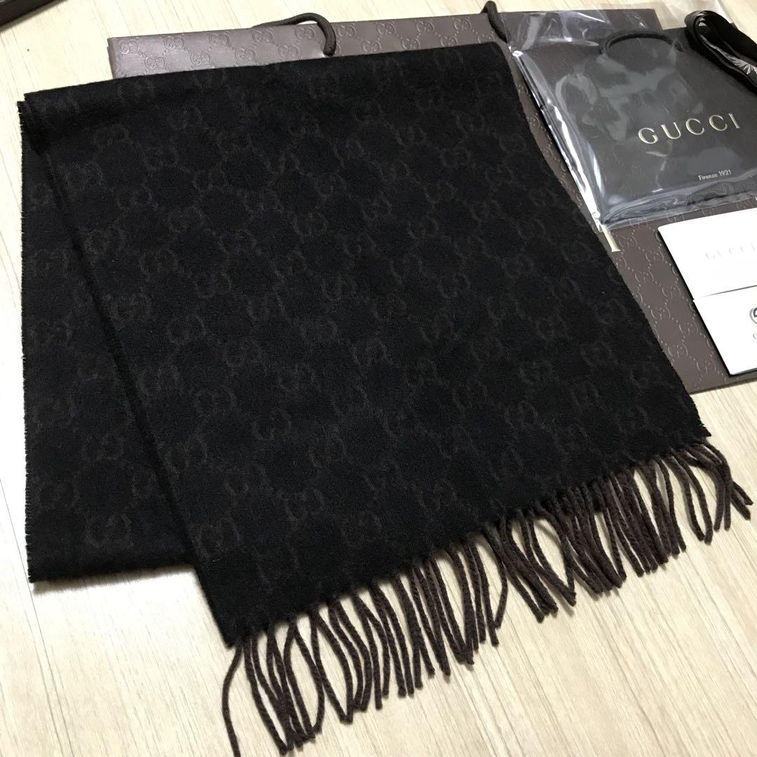 新品✨箱紙袋セット❗️GUCCIマフラーグッチマフラーネイビー