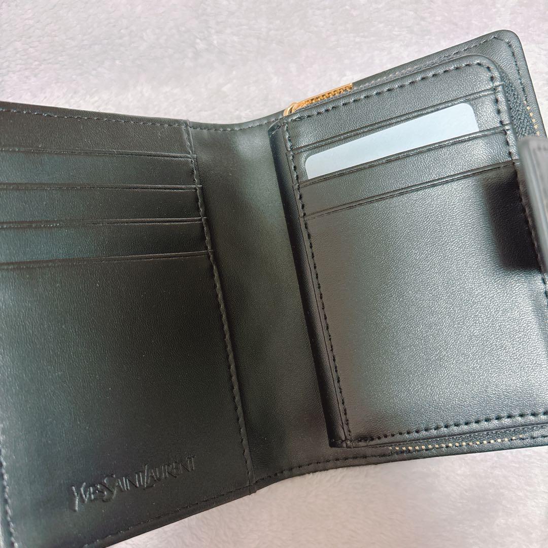 新品未使用 YSL ブラックレザー 二つ折り財布