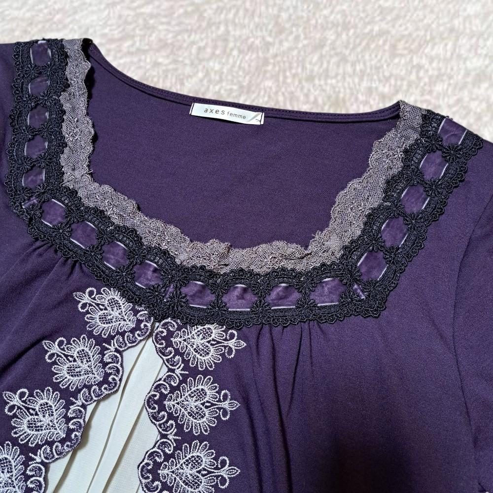 axes femme レースプリーツ重ね着風プルオーバー トップス