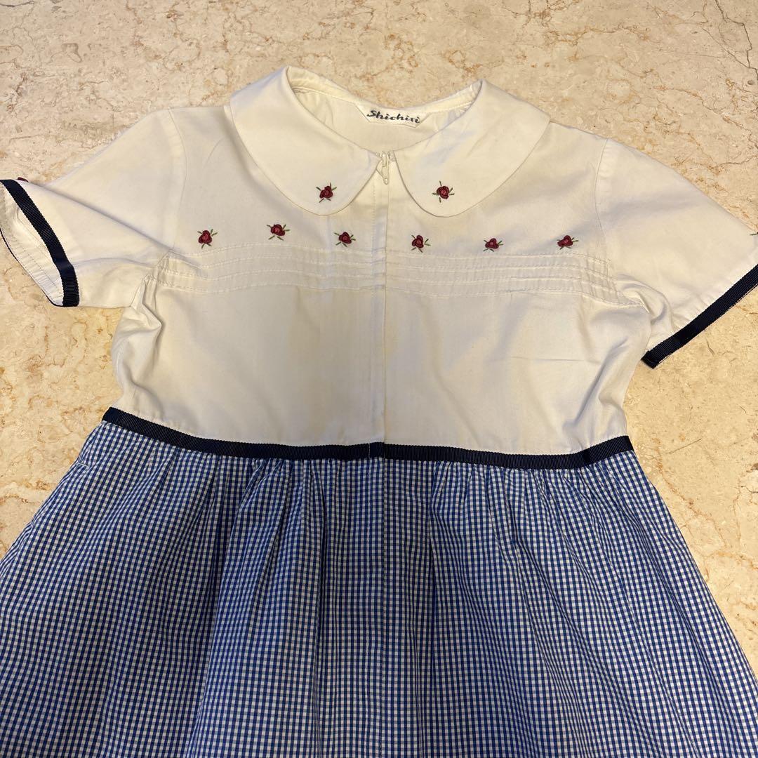 七里　襟付きチェック青ワンピース