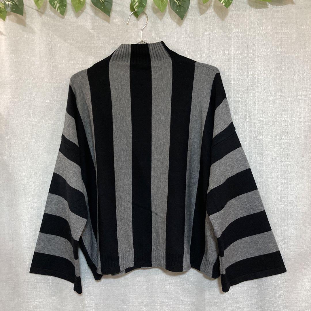 bellpony ベルポニー 黒×グレー ストライプ ニット セーター 長袖 M