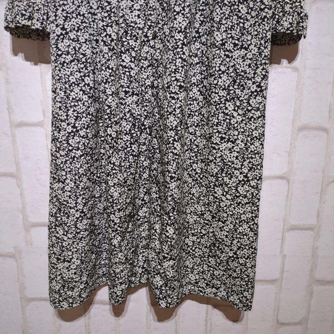 良品★amherst シャツワンピース マキシ丈 小花柄 モノトーン 日本製 M