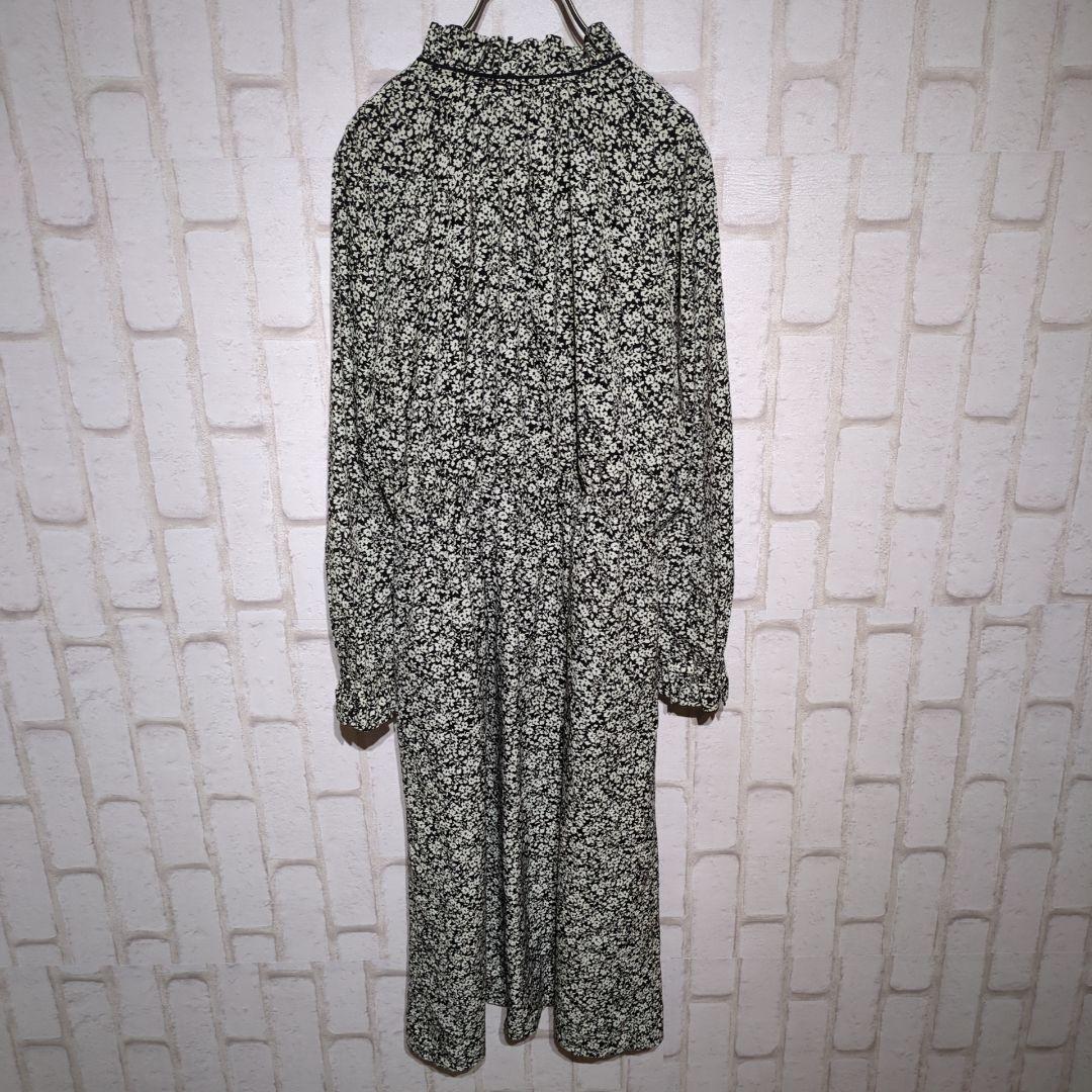 良品★amherst シャツワンピース マキシ丈 小花柄 モノトーン 日本製 M