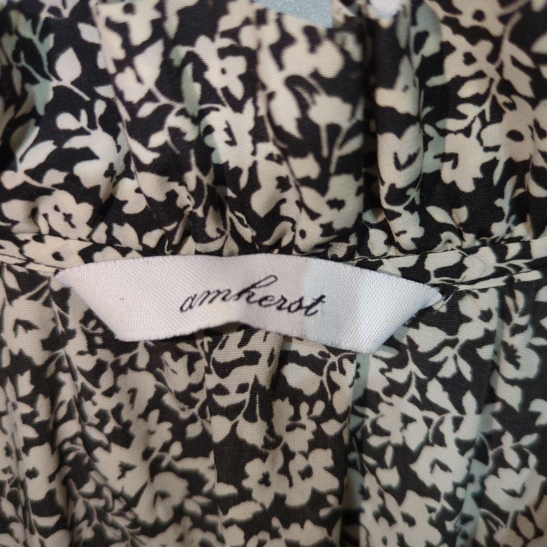 良品★amherst シャツワンピース マキシ丈 小花柄 モノトーン 日本製 M