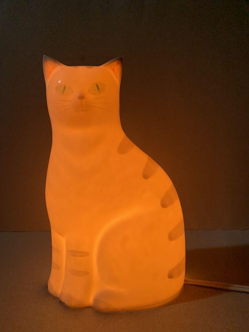 アンティークビンテージCAT猫置物レトロキャット古い猫ネコルームランプ陶器製