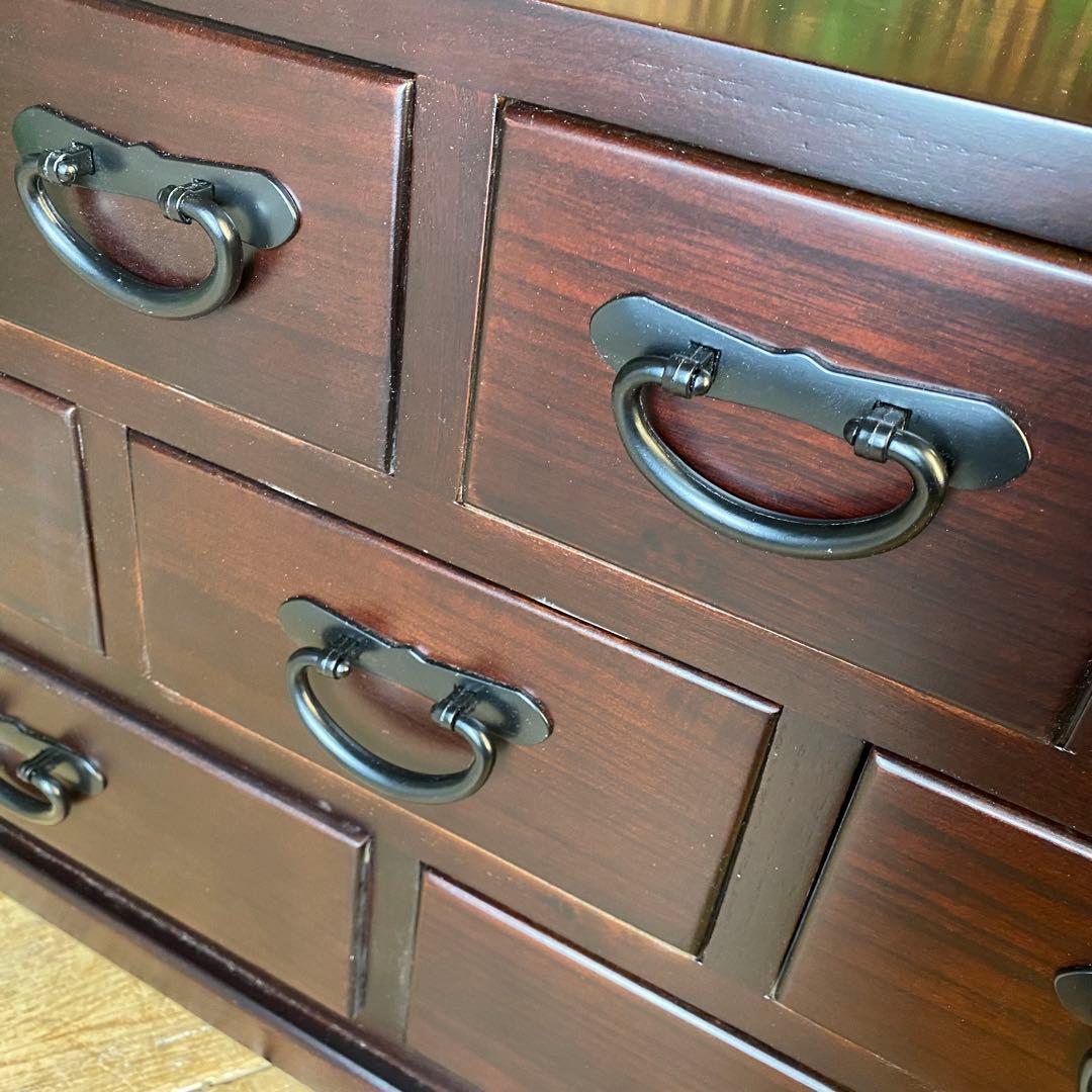 げ 民芸家具桐材多引き出しチェストタンスC70㎝×41㎝木製収納