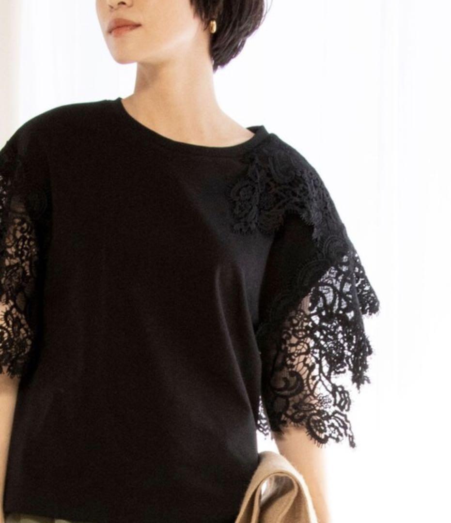 NOLLEY‘S レース切替プルオーバーカットソー　ブラック　新品未着用　M