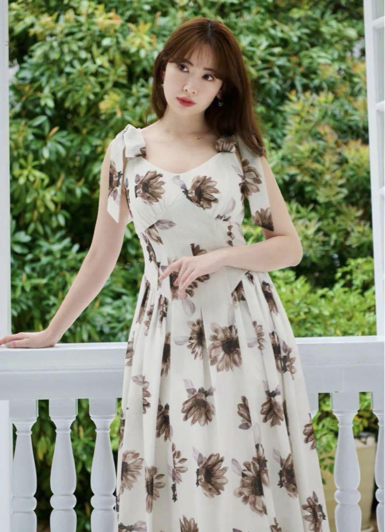 Sunflower-Printed Midi Dress OFF WHITE