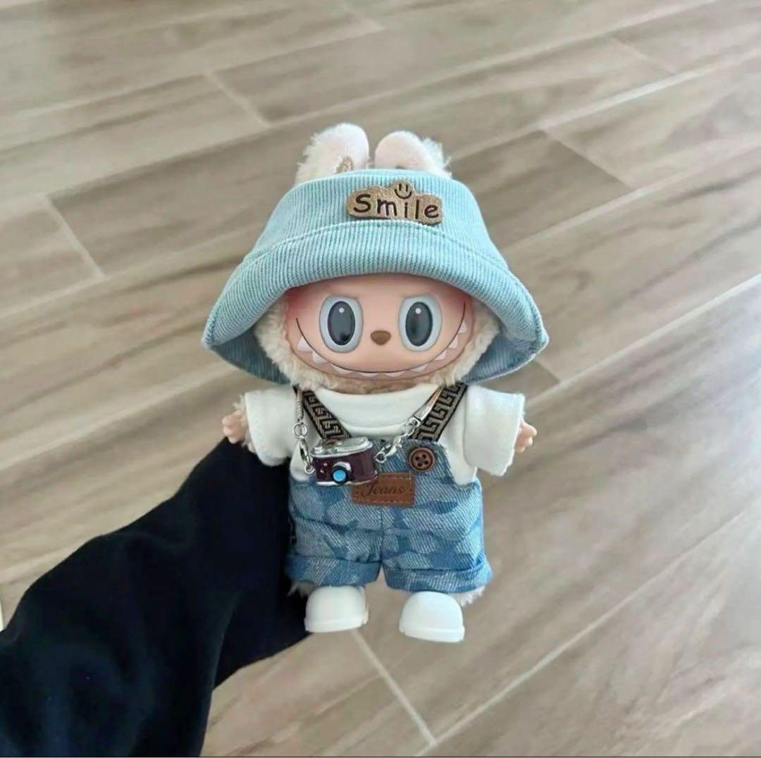 ラブブ 17センチ 着せ替え ぬいぐるみ オーバーオール、帽子 合計4点セット ラブブ洋服 Labubuぬいぐるみ着 17cm着せ替え服オーバーオール6