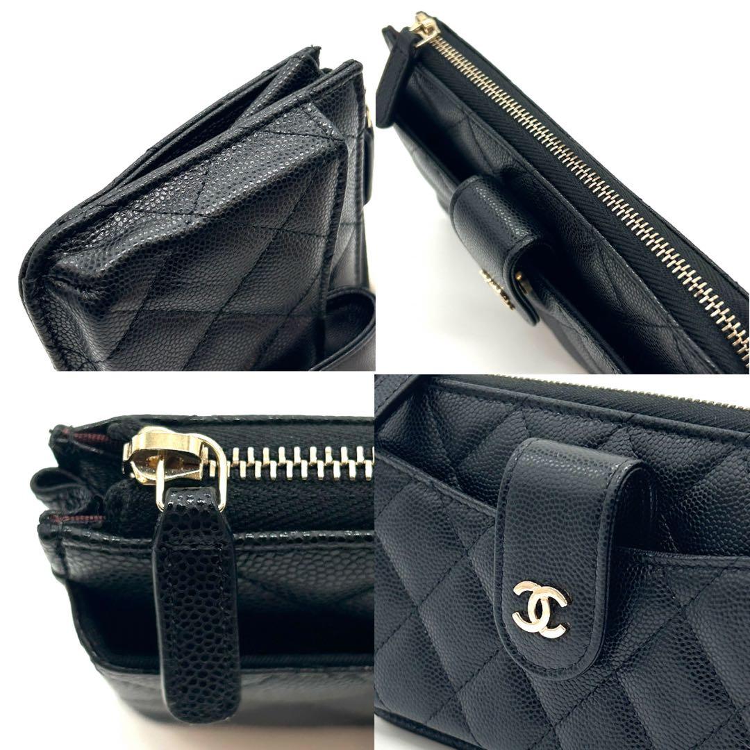 CHANEL シャネル 美品 フラグメントケース キャビアスキン マトラッセ CHANEL シャネル 美品 フラグメントケース キャビアスキン マトラッセ