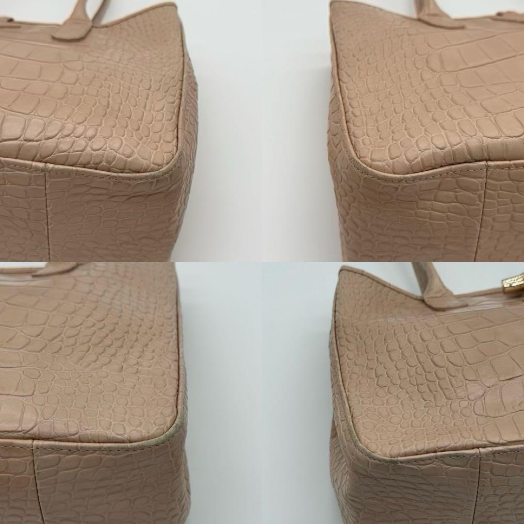 【A4収納可能】ロンシャン　トートバッグ　ROSEAU CRC　ロゾ　クロコ 美品】LONGCHAMP Roseau クロコ型押し トートバッグ ベージュ
