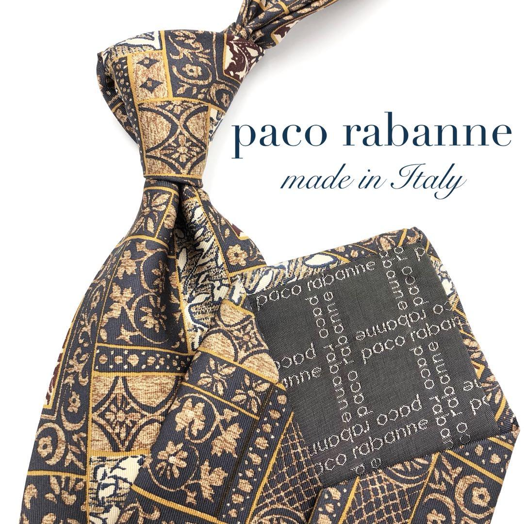 【美品】paco rabanne ネクタイ 幾何学模様柄 総柄 ネイビー