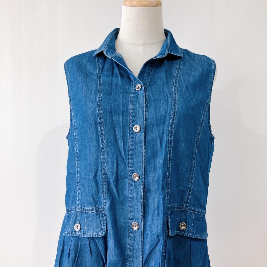 【極美品】　CLEO　前ポケット襟付きノースリーブデニムスチュニックブルー