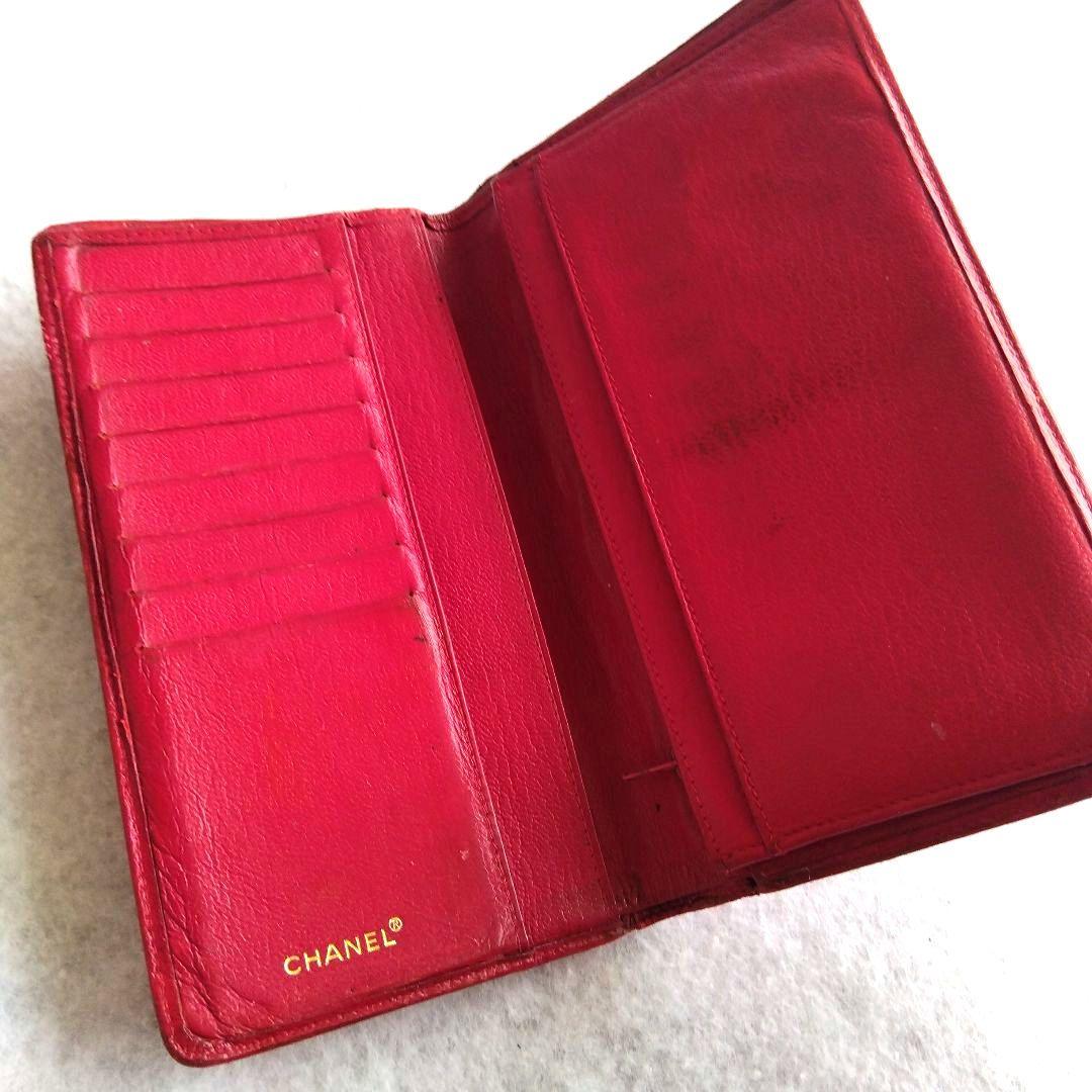 シャネ ルCHANEL レザー 長財布 レッド ココマーク 難有