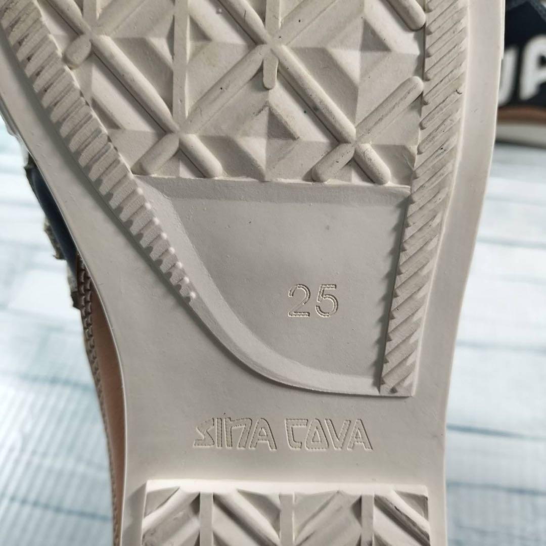 美品『SINA COVA』(25)シナコバ レザースニーカー 牛革 ネイビー