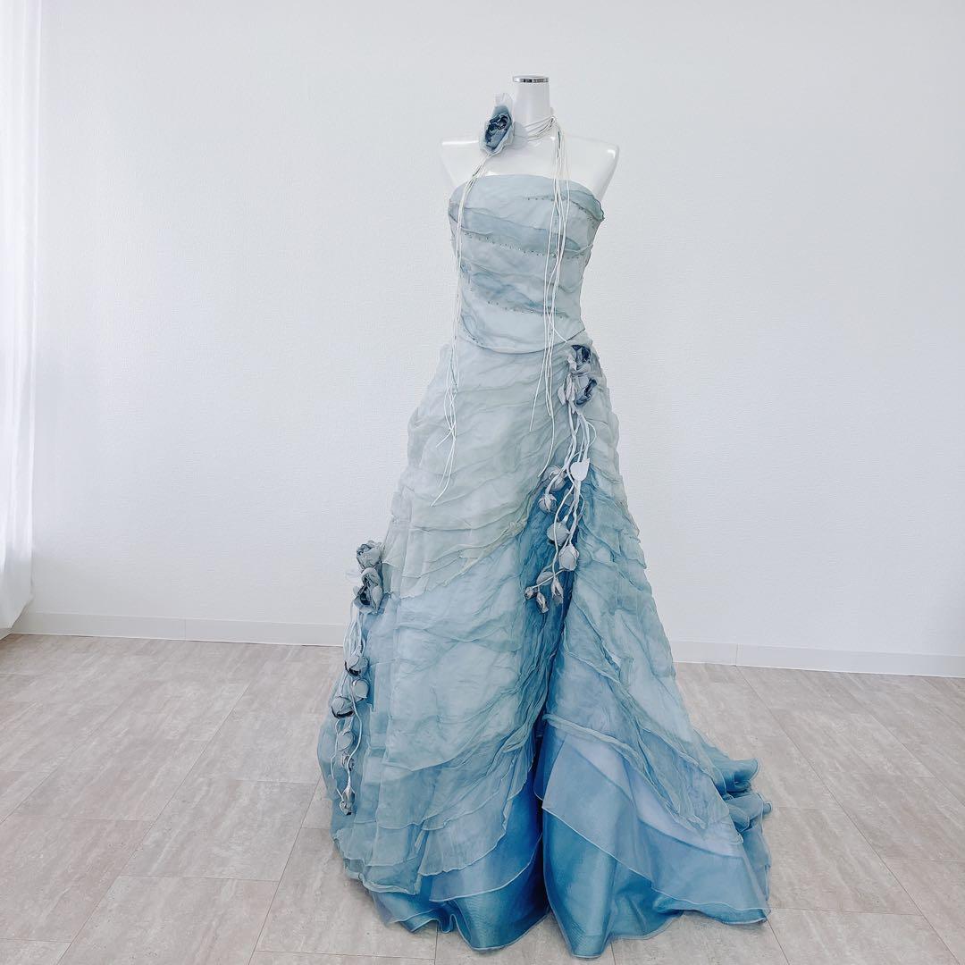 ドレス 水色 3点セット ウェディングドレス 9号M