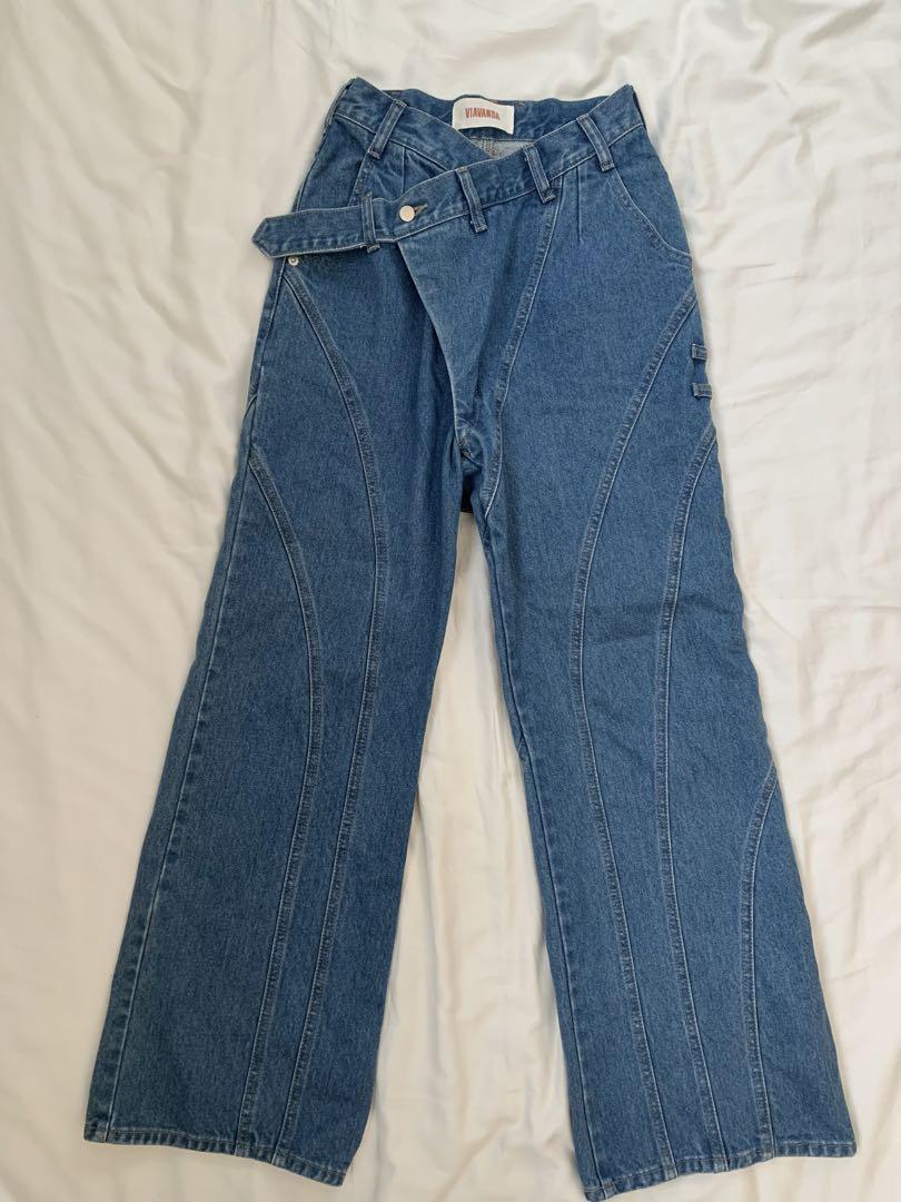 【VIAVANDA】  STRAP WIDE DENIM PANTS