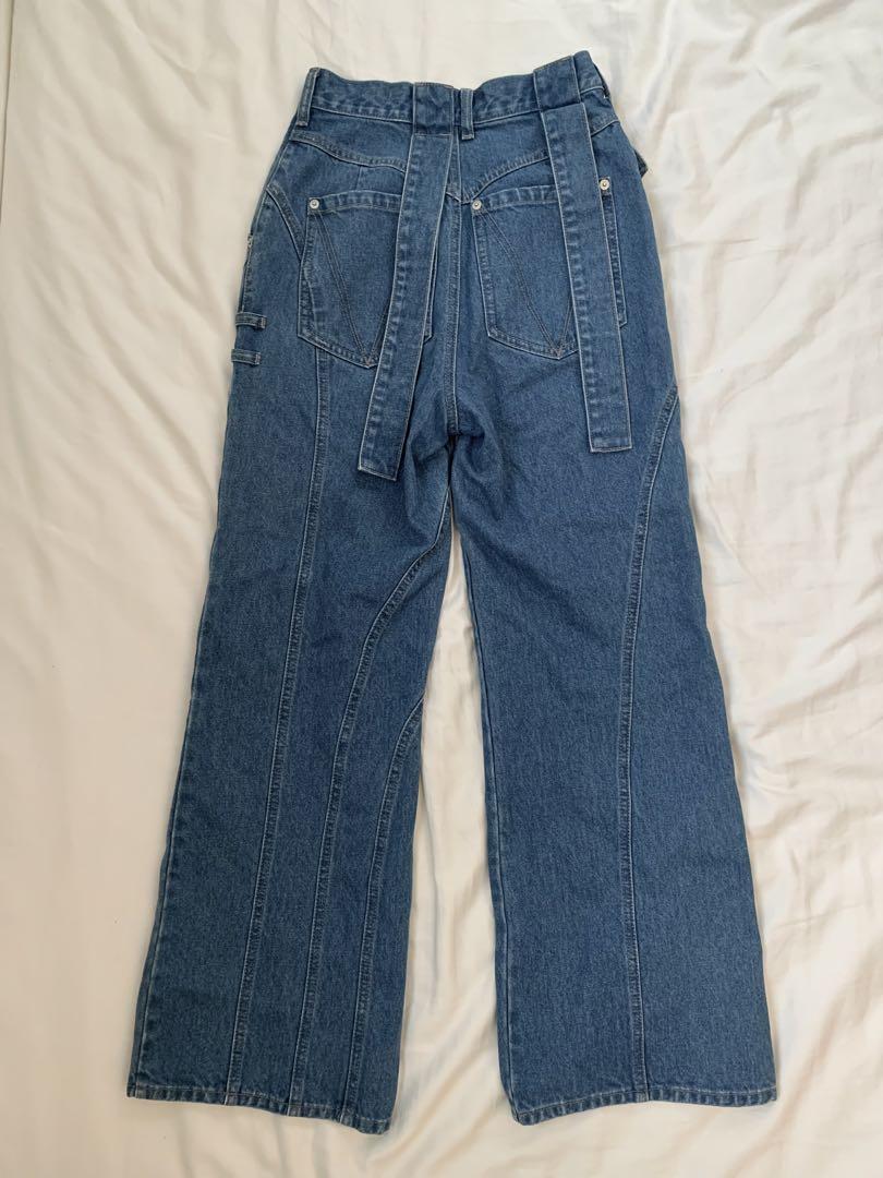 【VIAVANDA】  STRAP WIDE DENIM PANTS