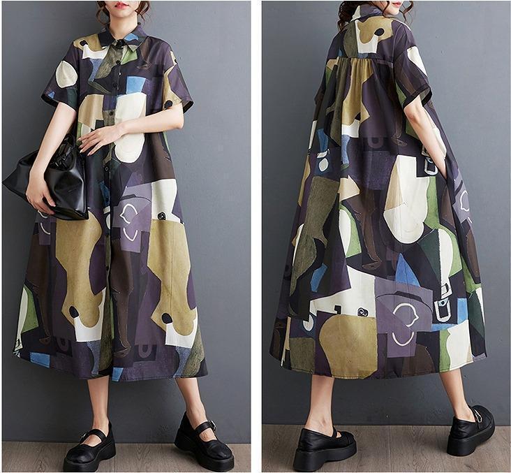 大きいサイズ レディース ロング　ワンピース　春夏 秋 新品 半袖　シャツ