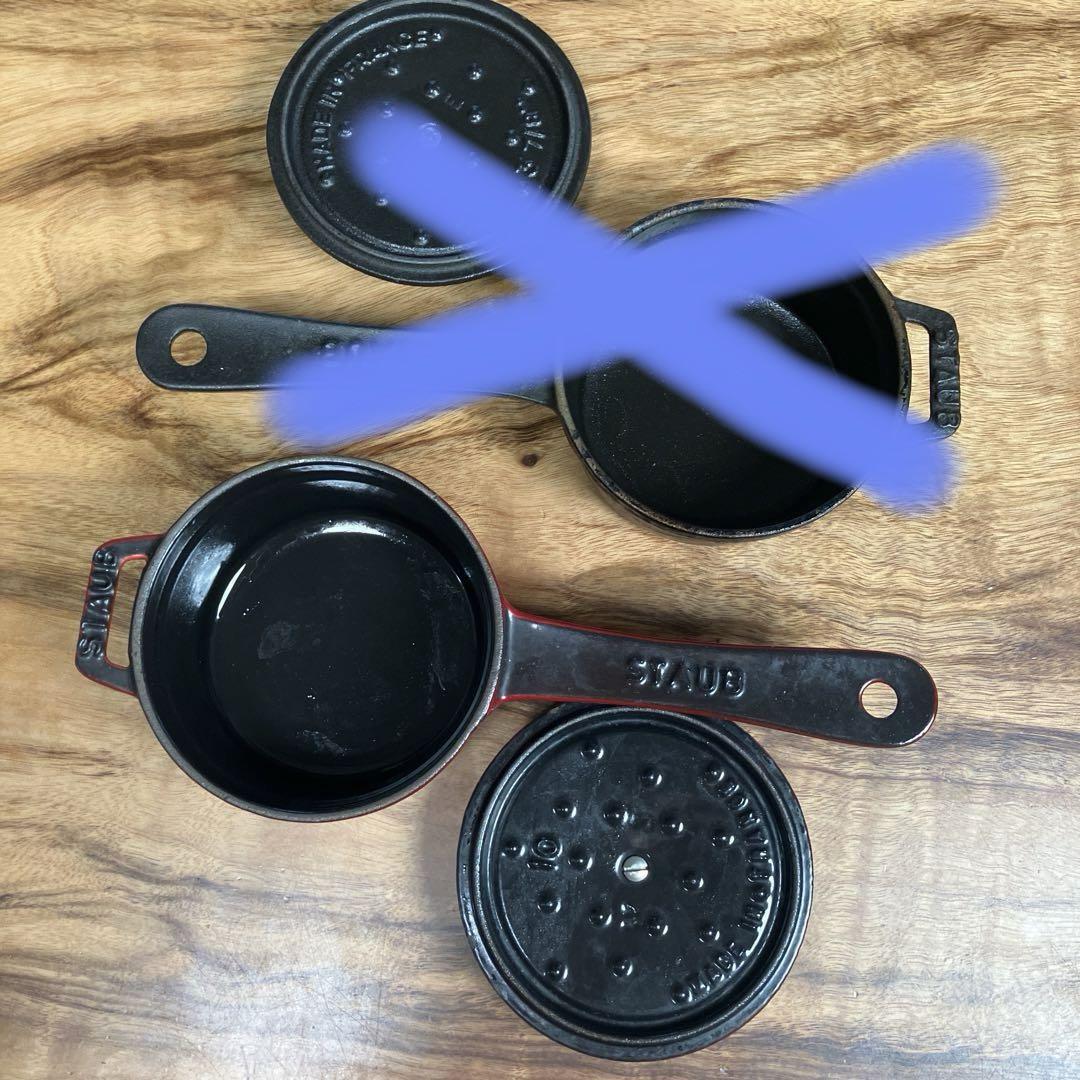 STAUB 鋳鉄片手鍋 赤 黒 蓋付き ソースパン STAUB 鋳鉄片手鍋 赤 黒 蓋付き ソースパン