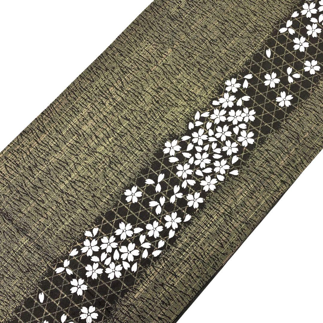 袋帯 リバーシブル 縦柄花模様 桜の花 薄黒色 O-3505 画像8