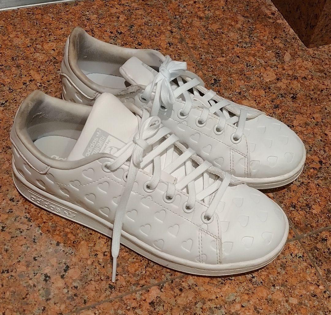 adidas スタンスミス スニーカー ホワイト ハート柄 - メルカリ