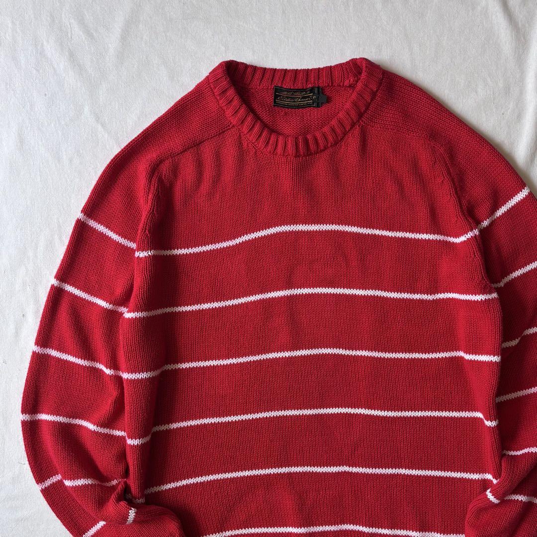 90s 白タグ Eddie Bauer マルチボーダー コットンニットポロシャツ 90s 白タグ Eddie Bauer マルチボーダー コットンニット