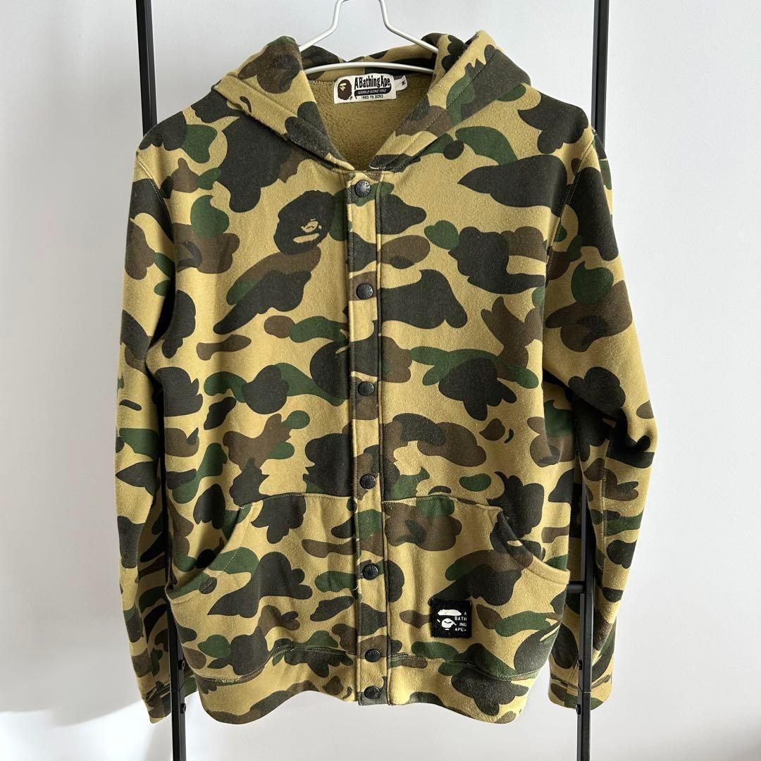 A BATHING APE hoodie カモフラ柄 スナップボタンパーカー M