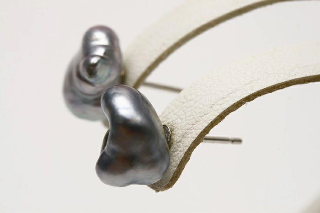 最高 タヒチ黒蝶真珠パールピアス K14WG製 グレーカラー 10mm ケシ アクセサリー