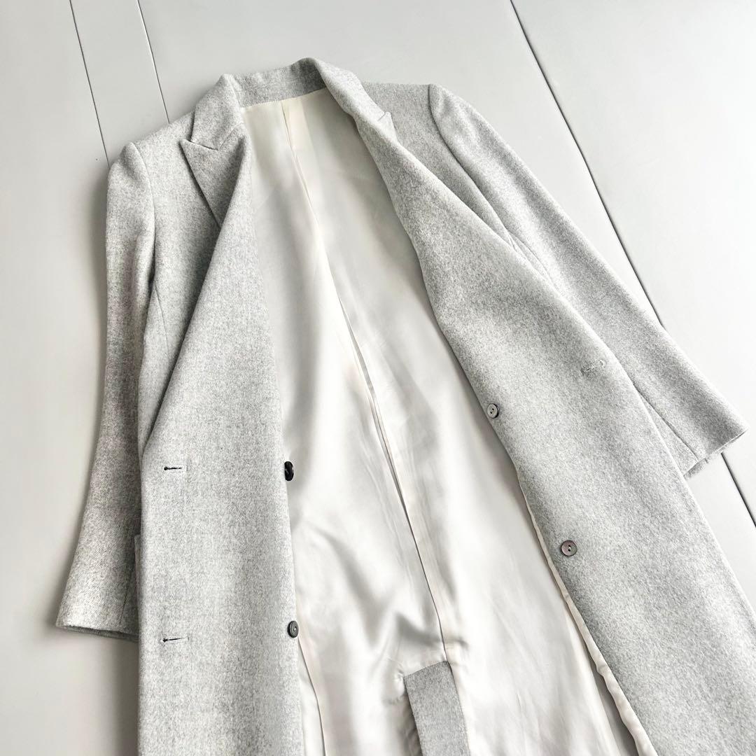 高級 ドレステリア ウール ロング チェスターコート ダブルボタン グレー 38 高級 ドレステリア ウール ロング チェスターコート ダブルボタン グレー 38