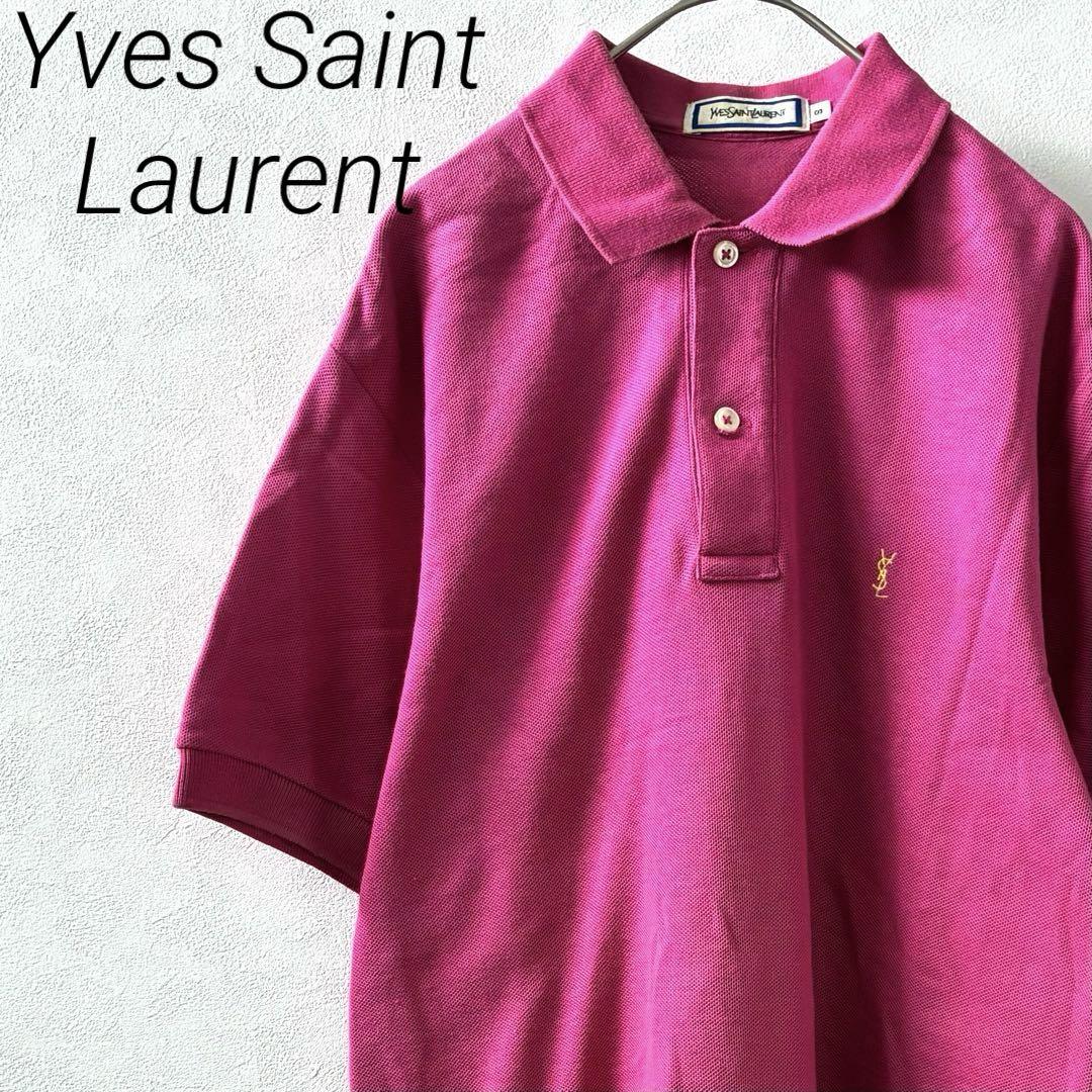 Yves Saint Laurent ピンク ポロシャツ 半袖 Yves Saint Laurent ポロシャツ 半袖 ロゴ刺繍 ワンポイント