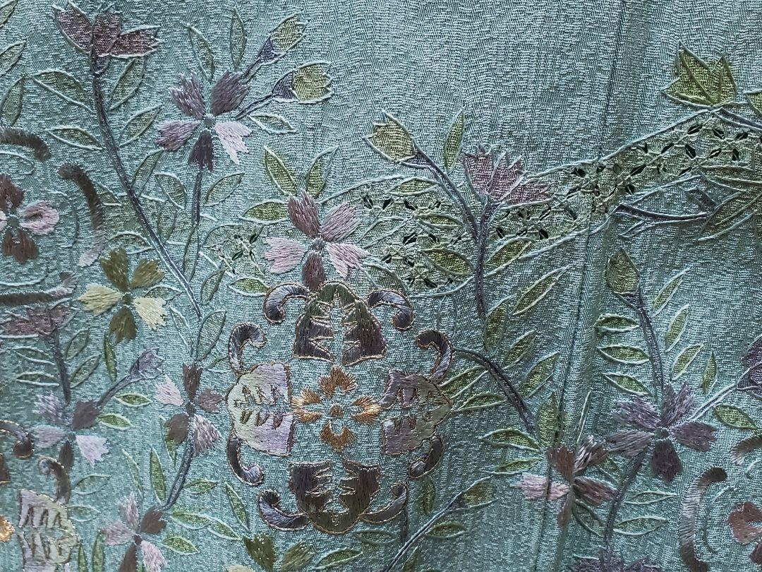 美品 中国三大刺繍 汕頭 蘇州 新橋色  袷 正絹 訪問着 着物 着丈165.5