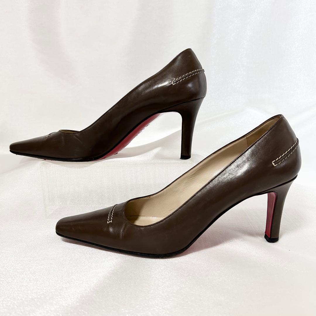 美品 クリスチャンルブタン パンプス ハイヒール レザー ヒール ブラウン