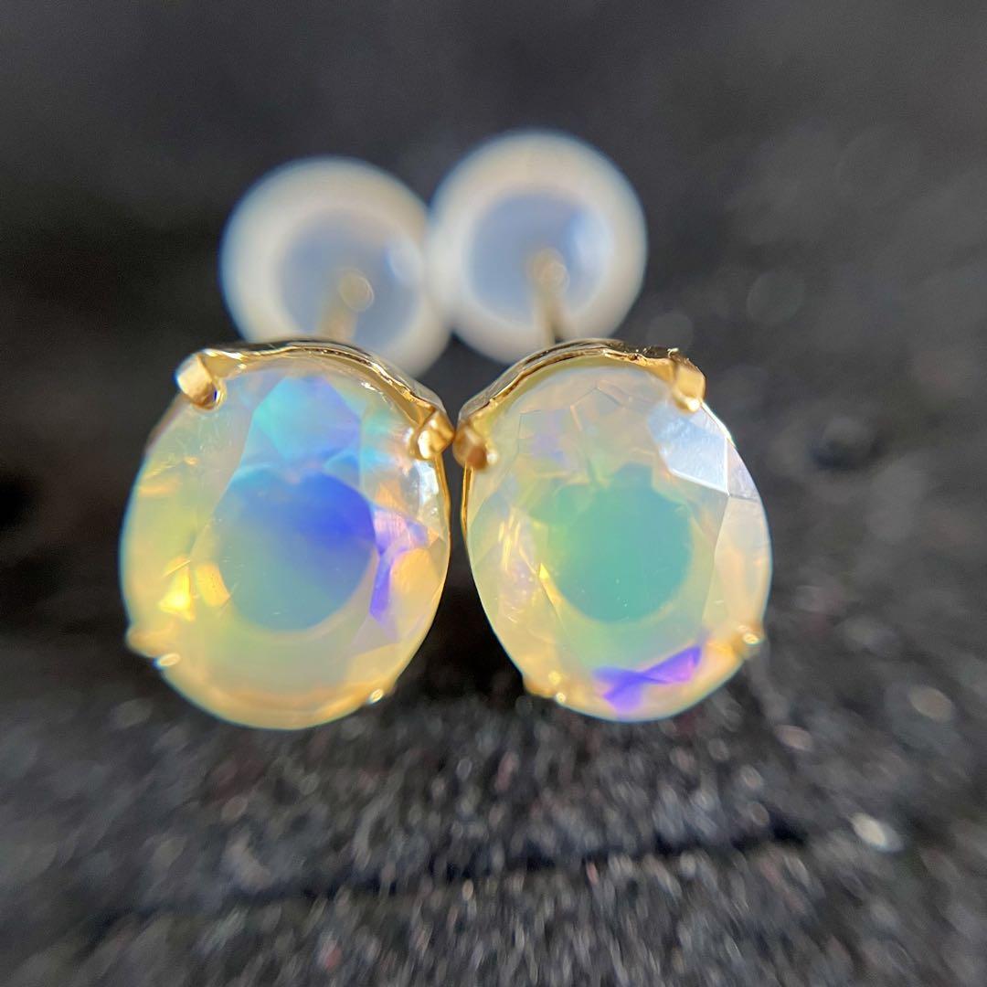 K18 天然石オパール18金イエローゴールド　ピアスopal PEAR オパール ピアス 18k K18YG 18金 エチオピア産 イエロー