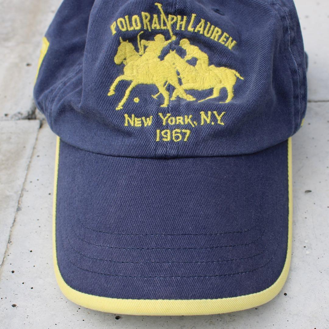 POLO RALPH LAUREN 紺 × 黄 くすみ色 刺繍 パネルキャップ POLO RALPH LAUREN 紺 × 黄 くすみ色 刺繍 パネルキャップ