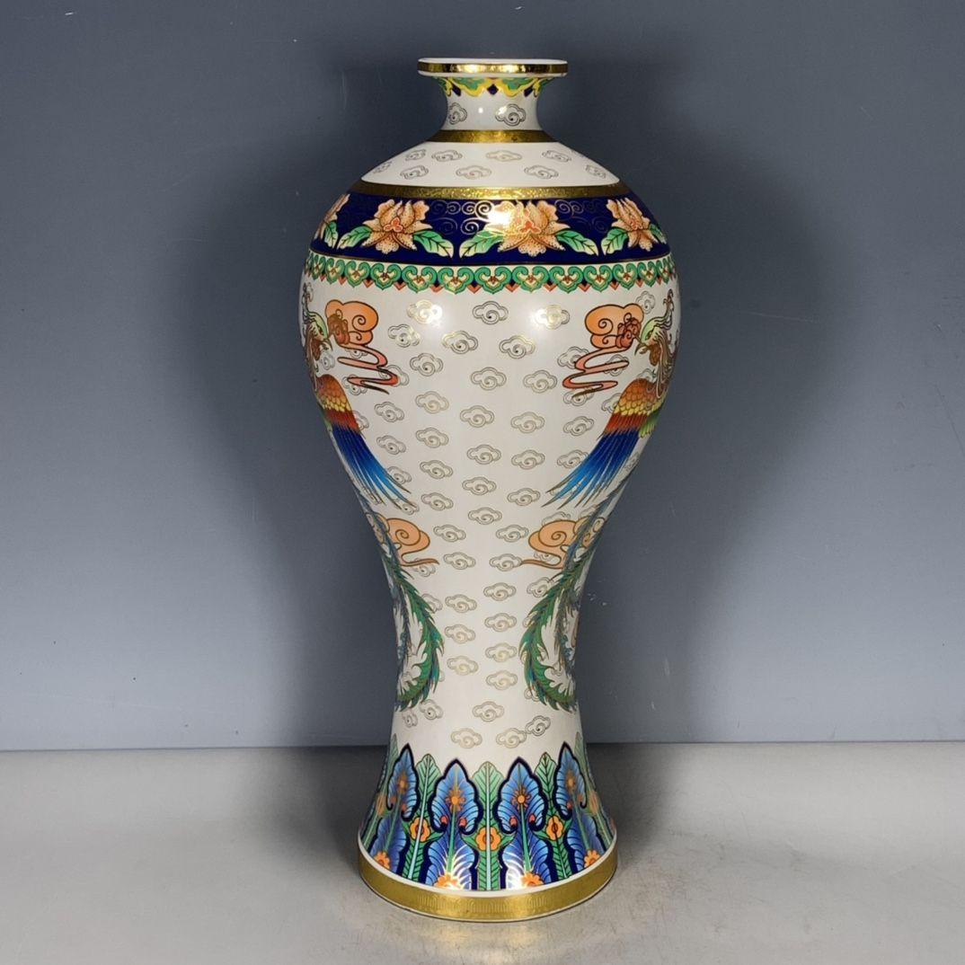 鳳紋梅瓶 収集品 美品 景徳鎮 陶磁器 装飾品 工芸品 美術品 置物