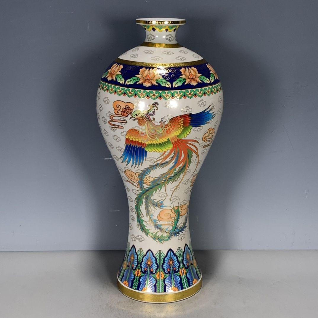 鳳紋梅瓶 収集品 美品 景徳鎮 陶磁器 装飾品 工芸品 美術品 置物