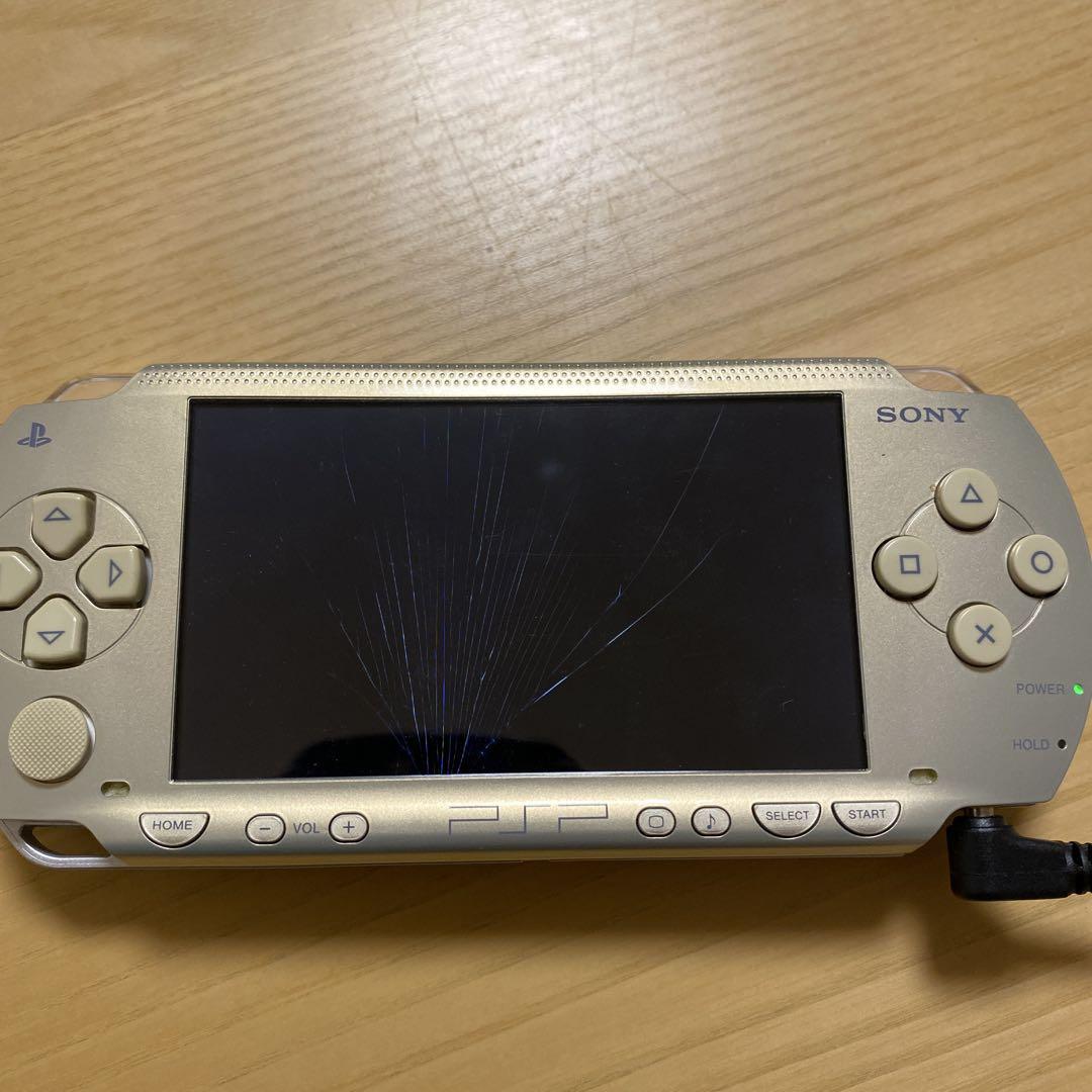 PSP シャンパンゴールド 本体 +箱　画面ひび割れジャンク品