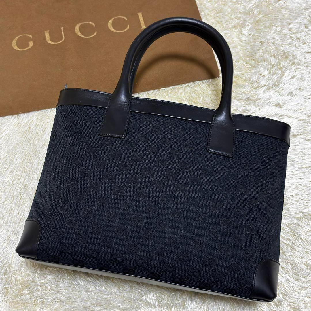 099✨美品✨グッチ トートバッグ GGキャンバス レザー A4収納 ブラック