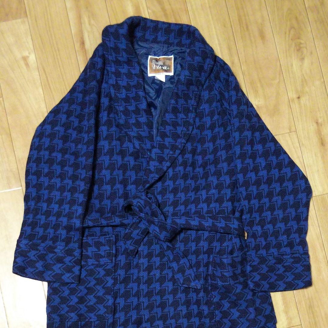古着 ガウン 千鳥格子 ウール ロングコート ビンテージ