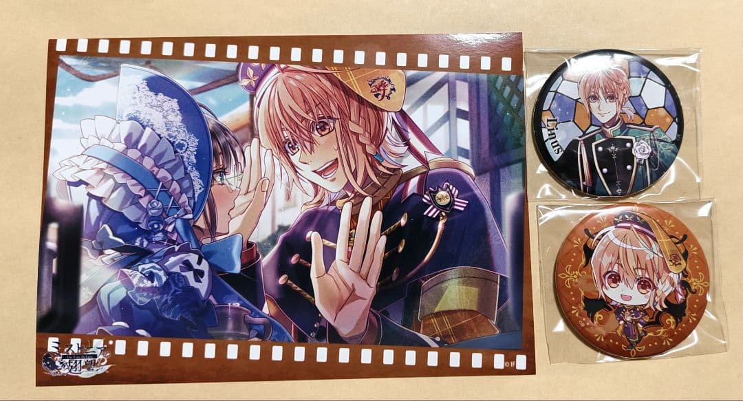 ミストニアの翅望 ライナス 特典 缶バッジ ブロマイド メッセージカード ミストニ エドワード アスコット ライナス アニメイト特典 缶バッジ