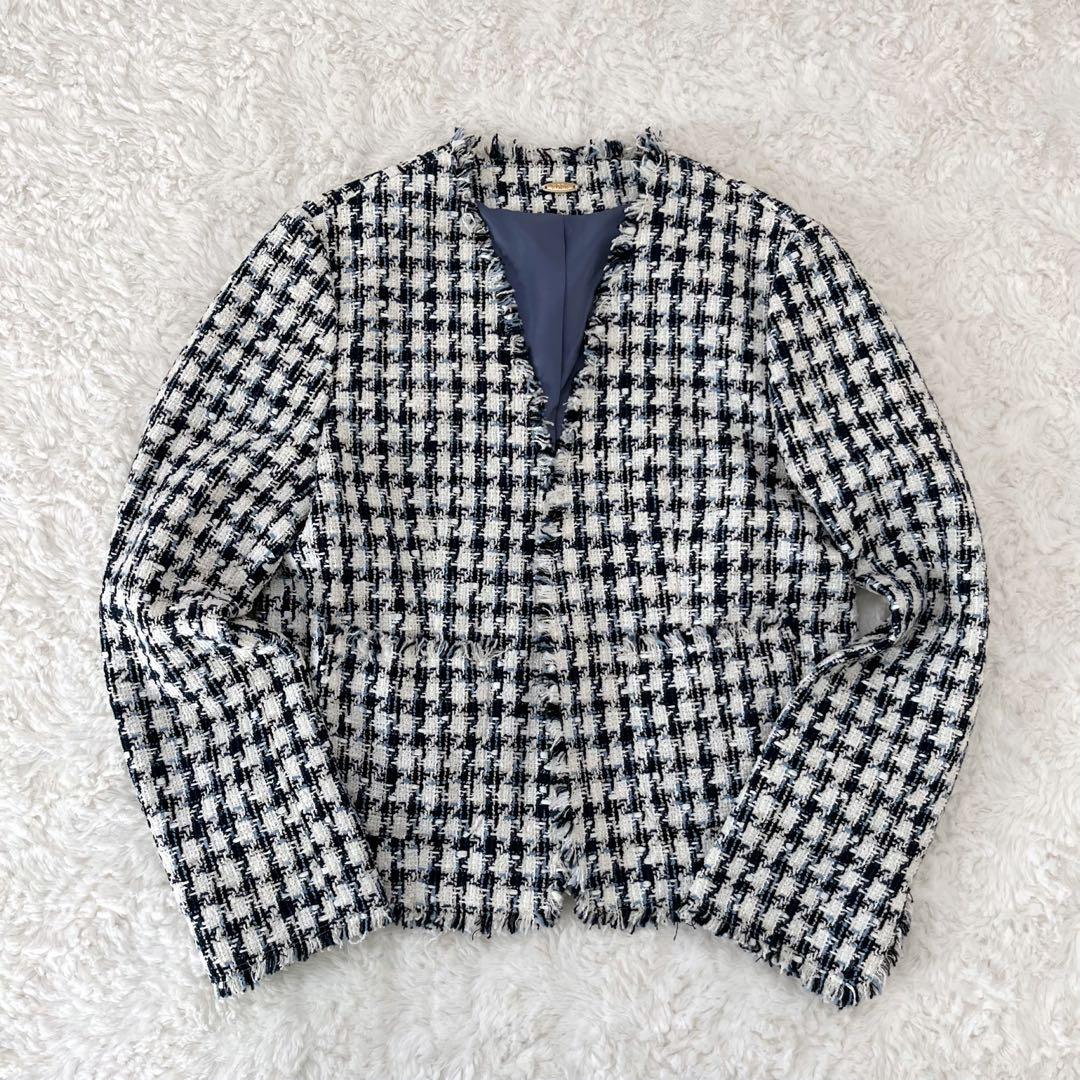 (美品) ROPE ロペ チェックツイードフリンジ ジャケット